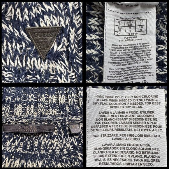 Guess‎ Women’s Sweater Marled Cowl Neck Chunky Cable Knit Small Navy/White New - Picture 7 of 9
